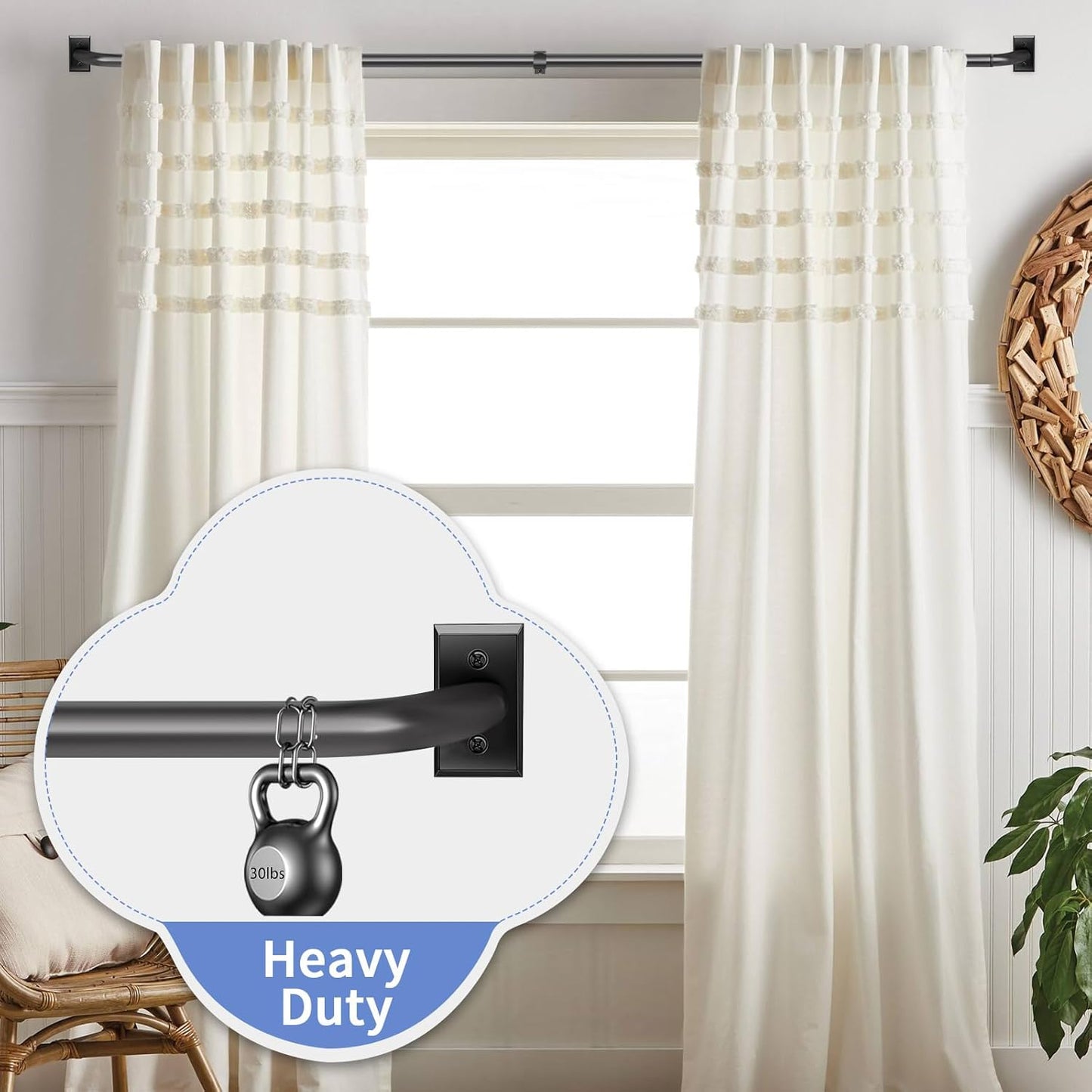 Blackout Curtain Rod for Windows 28 to 48 Inches, Wrap Around Heavy Duty Rod for Darkening, Modern Decorative Curtain Treatment, Matte Black