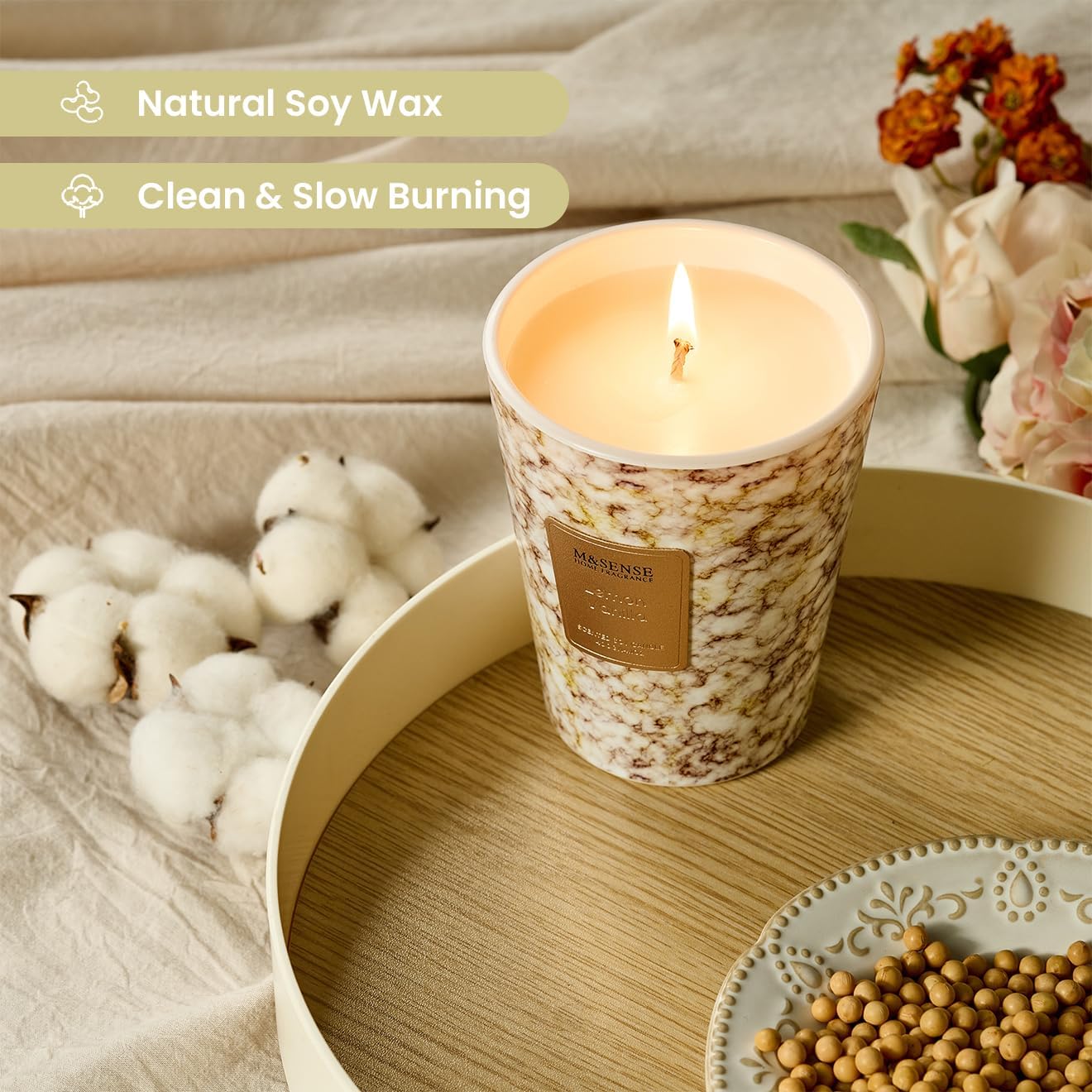 M&SENSE Sugared Lemon Zest Scented Candles for Home, Lead-free Wick Highly Scented Jar Candles, 14.1 Oz 80 Hours Lasting Burning Candles Gifts for Women, Relaxing Aromatherapy Candle for Stress Relief