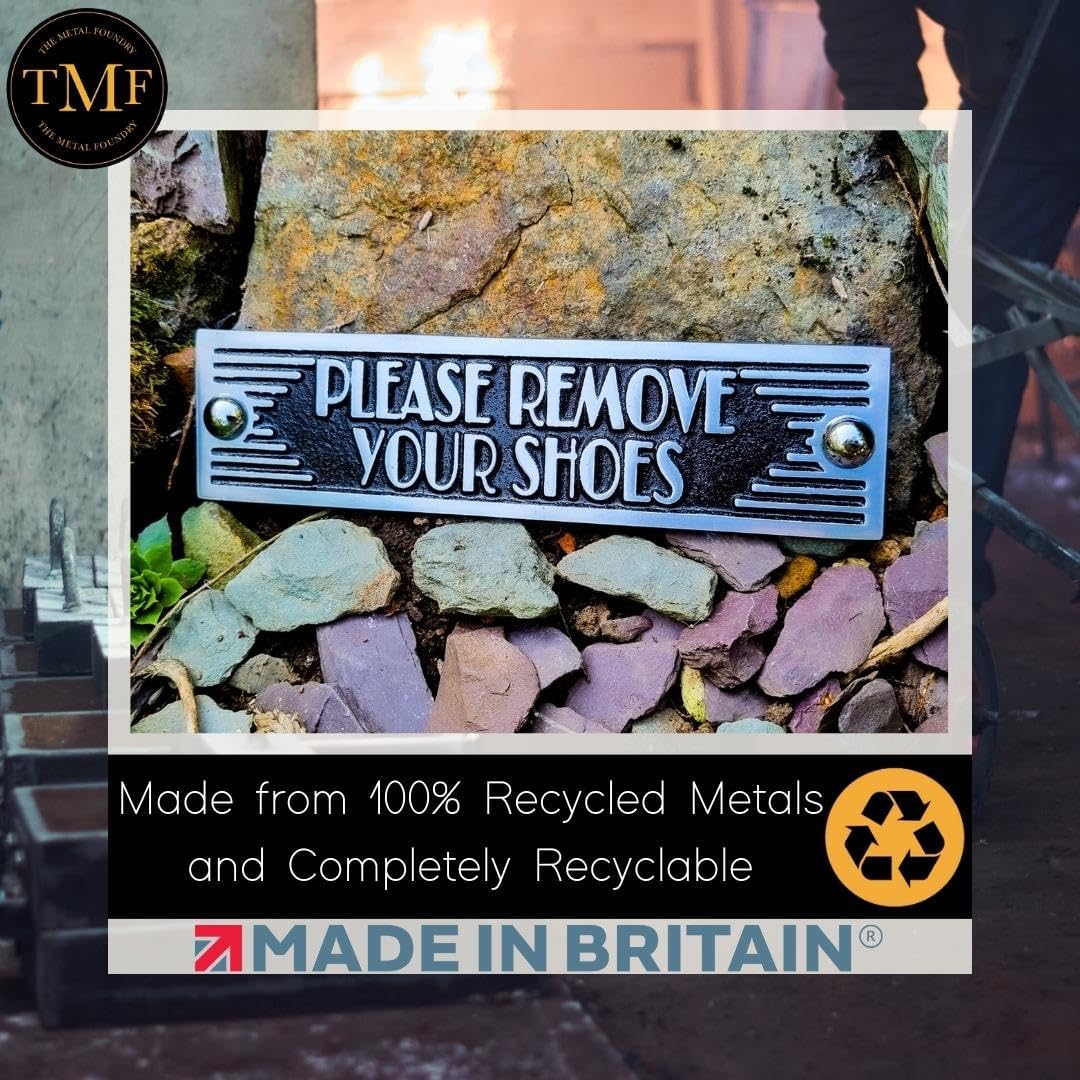 The Metal Foundry Please Remove Your Shoes Metal Door Sign. Art Deco Style Home Décor Accessories Door Or Wall Aluminium Plaque. Handmade in England.