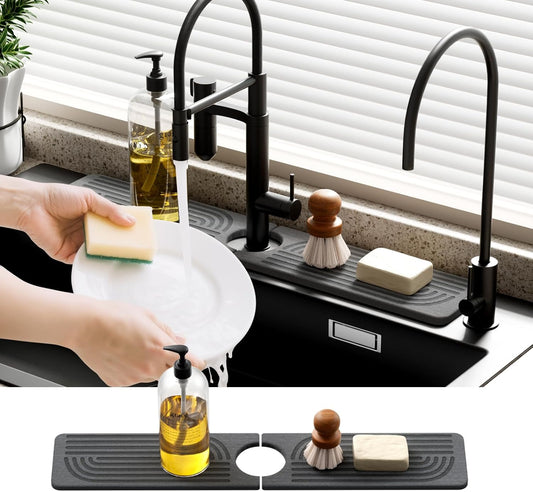 Faucet Mat for Kitchen Sink - 15.8" Quick Drying Sink Splash Guard - Water Absorbent Diatomaceous Tray Mats for Bathroom - Dark Gray