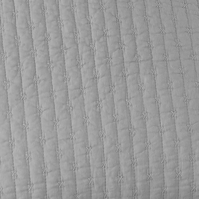 Levtex Home Cross Stitch Reversible King/Cal King Quilt Set (106x92in) and 2 Pillow Shams (36x20in) - Stitch Texture - Light Grey - Cotton King Size Quilt Bedding Set - Lightweight, Soft, Pre-Washed