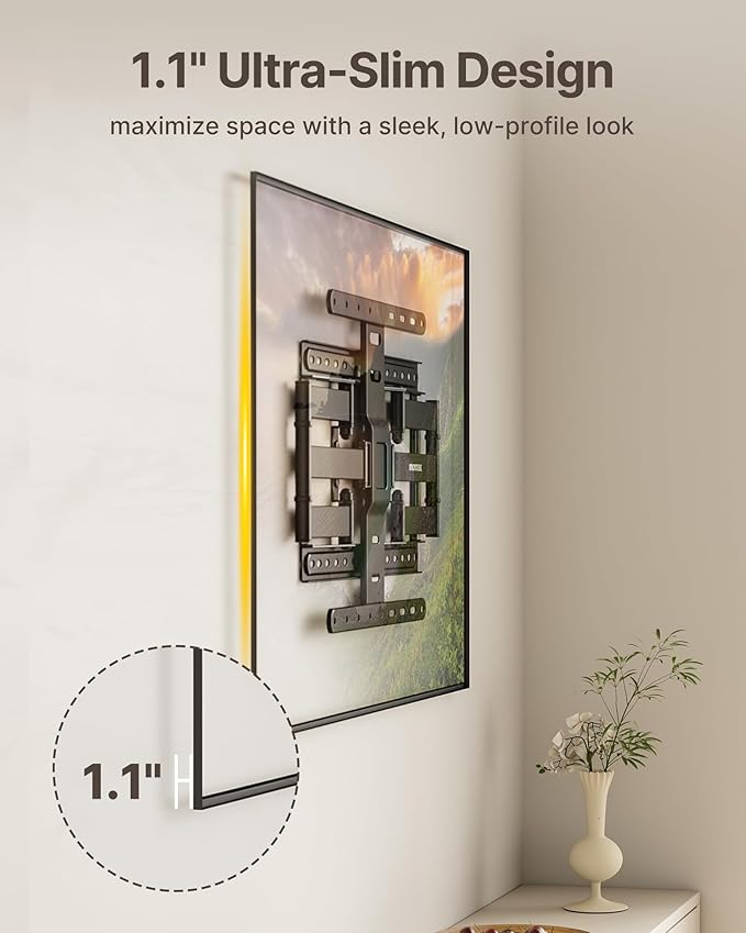 monTEK 1.1" Ultra Slim TV Wall Mount for 37-75 Inch TVs, 132lbs Heavy Duty, 4X Weight Tested, Full Motion Articulating Bracket, Max VESA 400x400mm, Fits 16/18" Studs