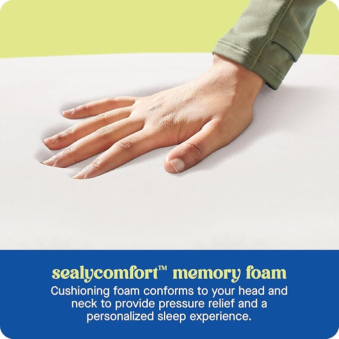 SEALY Dreamlife Queen Size Memory Foam Cooling Surface Guard Technology, Removable Machine-Washable Cover, 1 Year Warranty, White Pillow