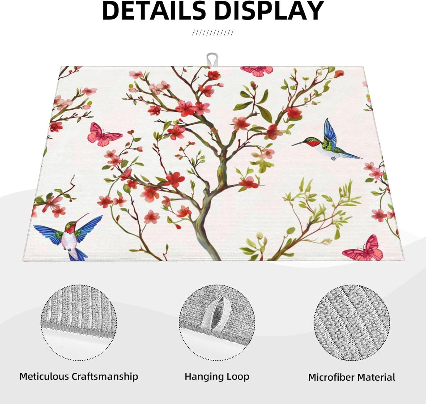 Hummingbird Butterfly Dish Drying Mat 18x24 For Kitchen Counter Absorbent Microfiber Dishes Pad Dish Drainer Rack Mats Fast Dry Kitchen Accessories