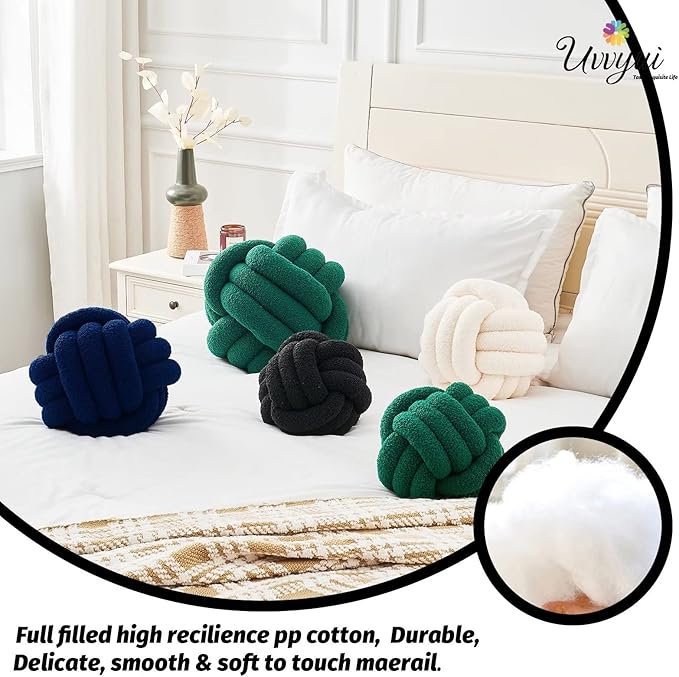 Uvvyui Knot Pillow Ball, Soft Home Decorative Pillows, Round Throw Pillow, Handmade Knotted Plush Pillow, Round Boucle Pillow Cushion (11 Inches Black)