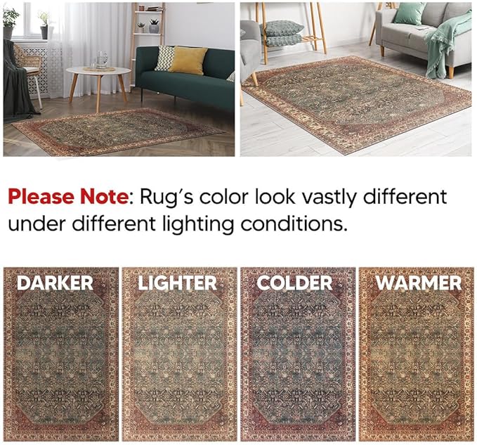 Keen Home Design 4x6 Rug - Machine Washable Area Rug with Non-Slip Backing, Ideal for Living Room, Dining Room, Bedroom - Vintage, Easy Clean, Durable, Low Pile Rug - (4' x 6')