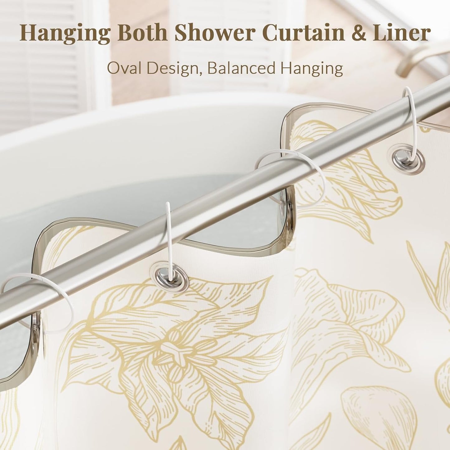 Anti-Drop Shower Rings, 12 Pcs Metal Rings for Curtain Rod, Rust Proof, White