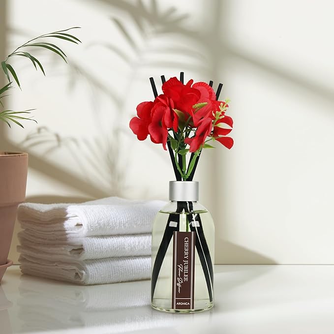 Aronica Red Bathroom Decor, Cherry House Decor Fall Nick Nacks, Apartment Accessories for Small Desk, Christmas Decor Ideas for Little Office Space, Poppy Themed Reed Diffuser