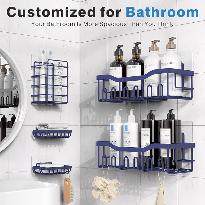 5-Pack Rustproof Stainless Steel Shower Caddy – No Drill Adhesive Bathroom Organizer with Large Capacity, Spacious Shower Shelves for Inside Shower, Kitchen & Home Decor Storage-XL Size