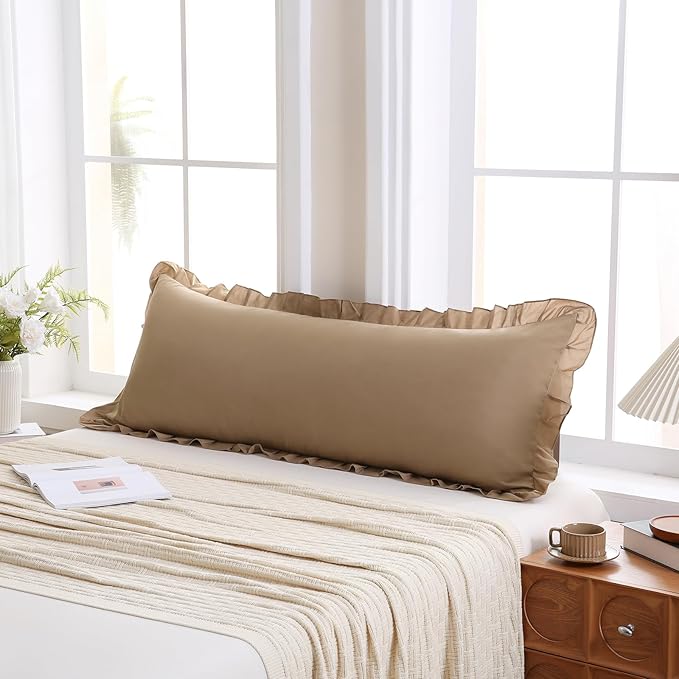 Merryword Taupe Body Pillow Cover 20x54inches Long Pillowcase Ruffled Pillowcases Shabby Chic Ruffled Fringe Decor Body Ruffled Pillow Sham Cute Pillowcase