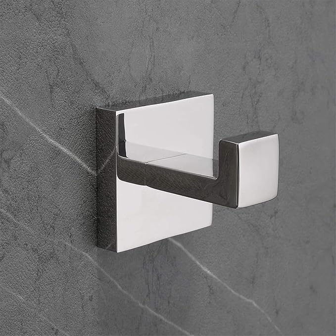 Nolimas Bath Towel Hook SUS 304 Stainless Steel Square Clothes Towel Coat Robe Hook Cabinet Closet Door Sponges Hanger for Bath Kitchen Garage Heavy Duty Wall Mounted, Chrome Polished Finish,2Pack
