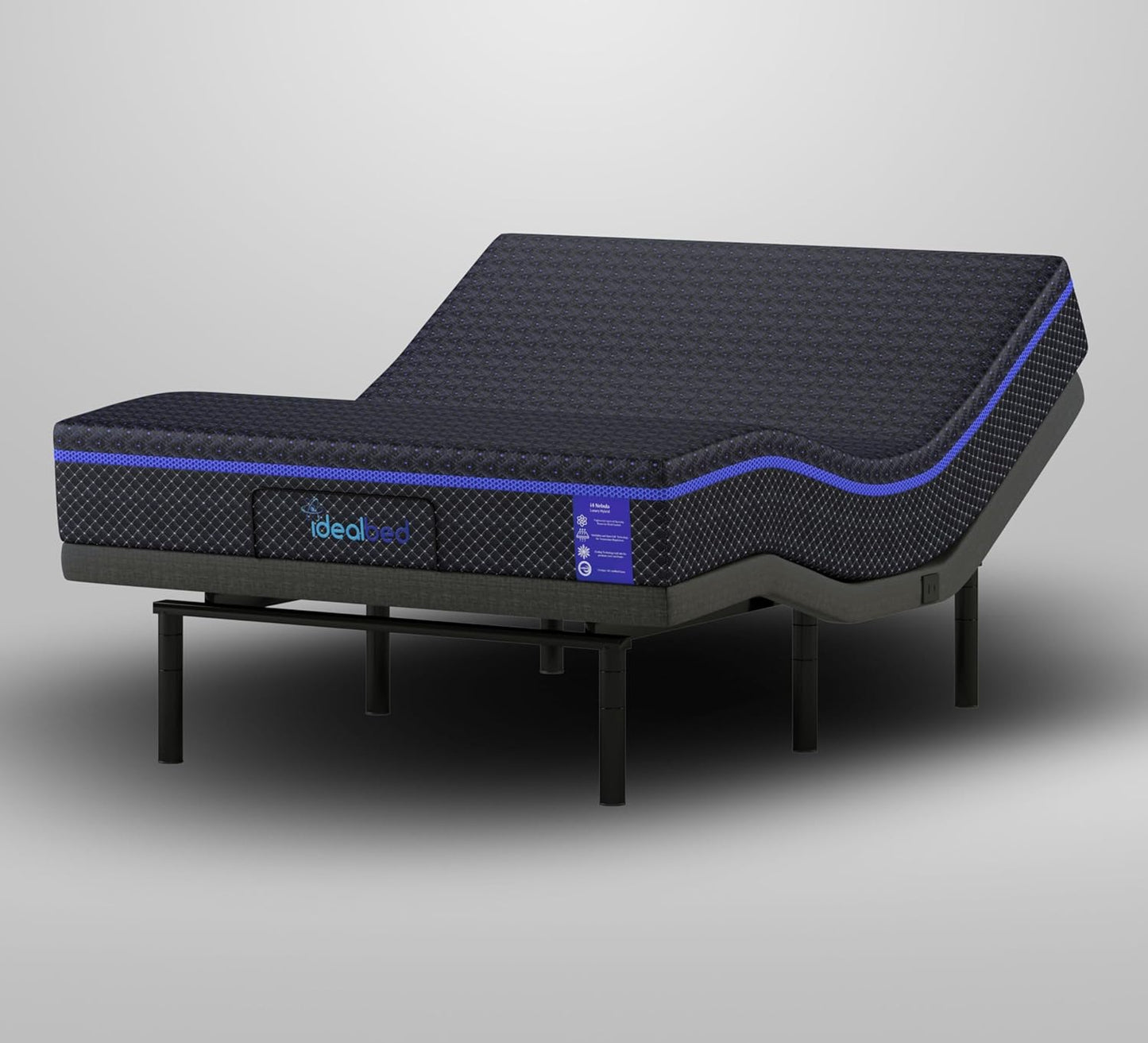 iDealBed S4 Nebula Luxury Hybrid Mattress + 5i Custom Adjustable Bed Sleep System, Comfort, Cooling & Support, Advanced Silent Operation, Wallhugger (Nebula Medium Firm, King)
