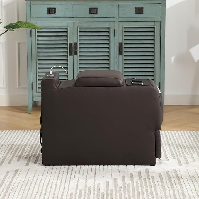 Wall Hugger Power Recliner Chair, Home Theater Seating Electric Recliing Sofa with Massage & Heat, Cup Holder, USB Port, LED Ambient Light, Storage for Living Room (Brown, Console Table Only)