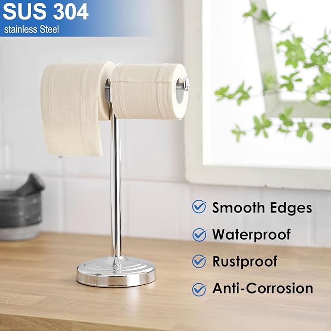 RUMOSE 13 Inch Polished Chrome Towel Stand Hand Towel Holder Bathroom Kitchen Vanity Countertop T-Shape Towel Rack Free Standing Stainless Steel Towel Bar Towel Ring