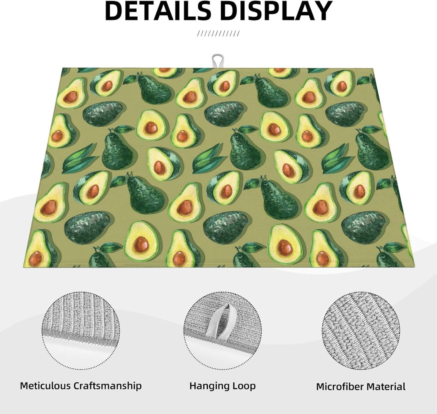Green Avocado Dish Drying Mat 18x24 For Kitchen Counter Absorbent Microfiber Dishes Pad Dish Drainer Rack Mats Fast Dry Kitchen Accessories
