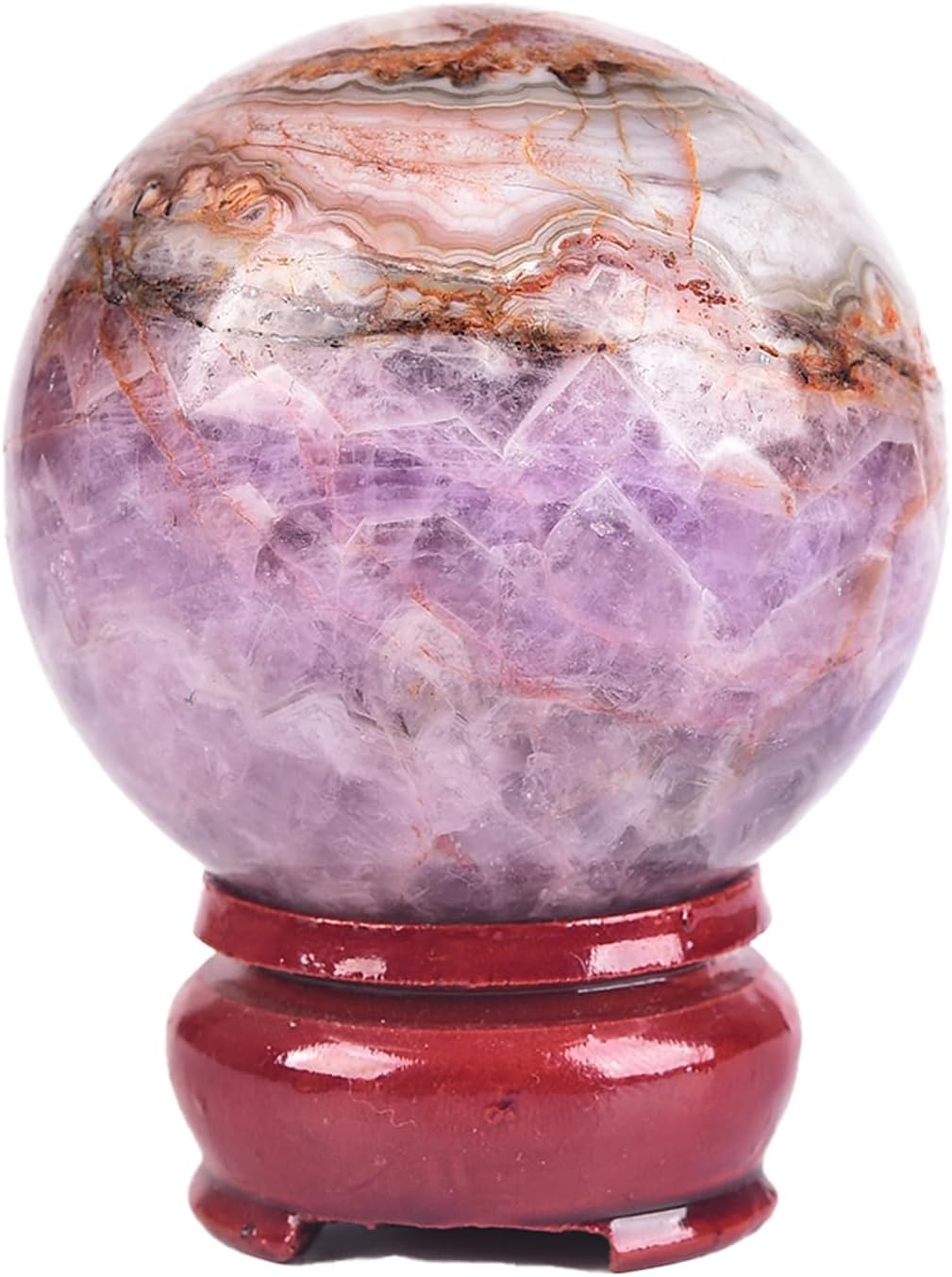 JIC Gem Natural Amethyst Agate Crystal Sphere Ball Purple Crystal Decorative Ball with Wooden Stand Meditation Balls for Witchcraft Reiki Healing Gift 50-60mm