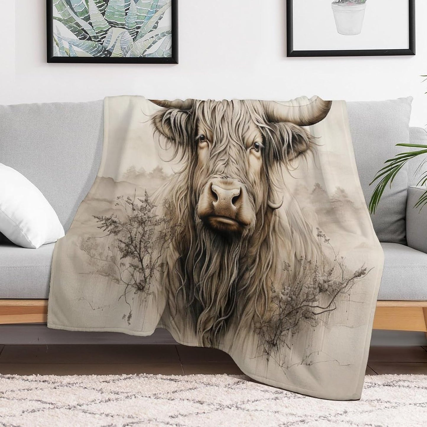Highland Cow Throw Blanket for Teens Boys Girls and Adults Soft Warm Cozy Funny Midweight Food Flannel Blankets for Couch Sofa Bed Camping Travel Home Decor 40" X 50"