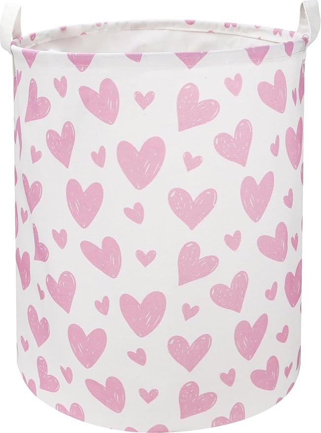 Pink Heart Laundry Hamper, Laundry Basket, Girls Nursery Hamper,Waterproof Storage Bin for Bedroom,Clothes Organizer Basket, Room Decor(Pink Heart)