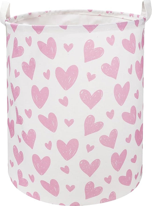 Pink Heart Laundry Hamper, Laundry Basket, Girls Nursery Hamper,Waterproof Storage Bin for Bedroom,Clothes Organizer Basket, Room Decor(Pink Heart)
