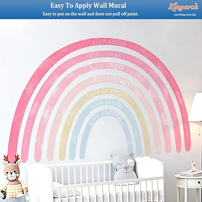 Large Colorful Rainbow Wall Decals, Insparational Peel and Stick Fabric Nursery Wall Decor, Removable Home Room Wall Decor Murals Stickers for Kids Girls Toddler Bedroom Living Room Playroom