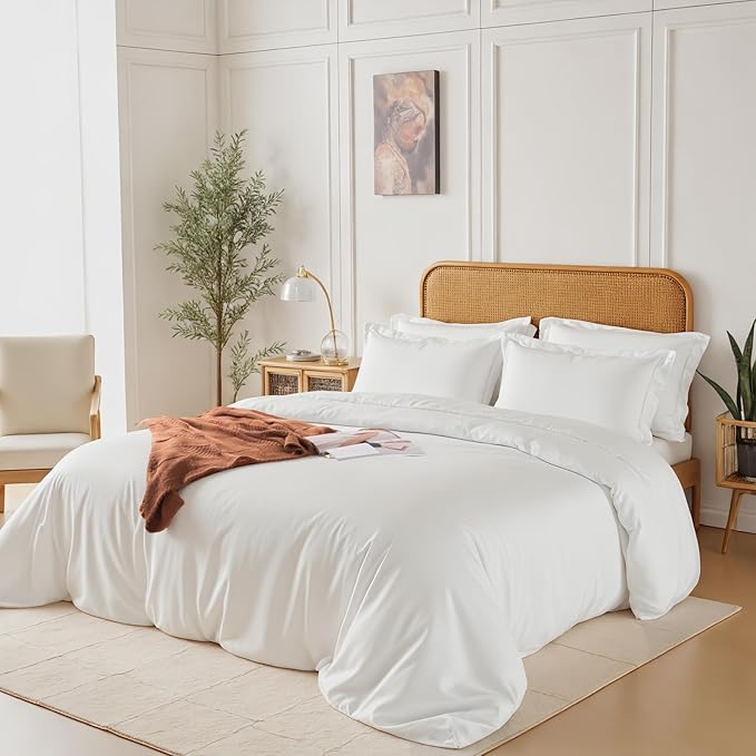 NEXHOME PRO Duvet Cover Queen, Duvet Cover Set, Ultra Soft, Duvet Cover Viscose from Bamboo Cooling, 1 Duvet Cover and 2 Pillowcases, 68"x90", White, Comforter Not Included