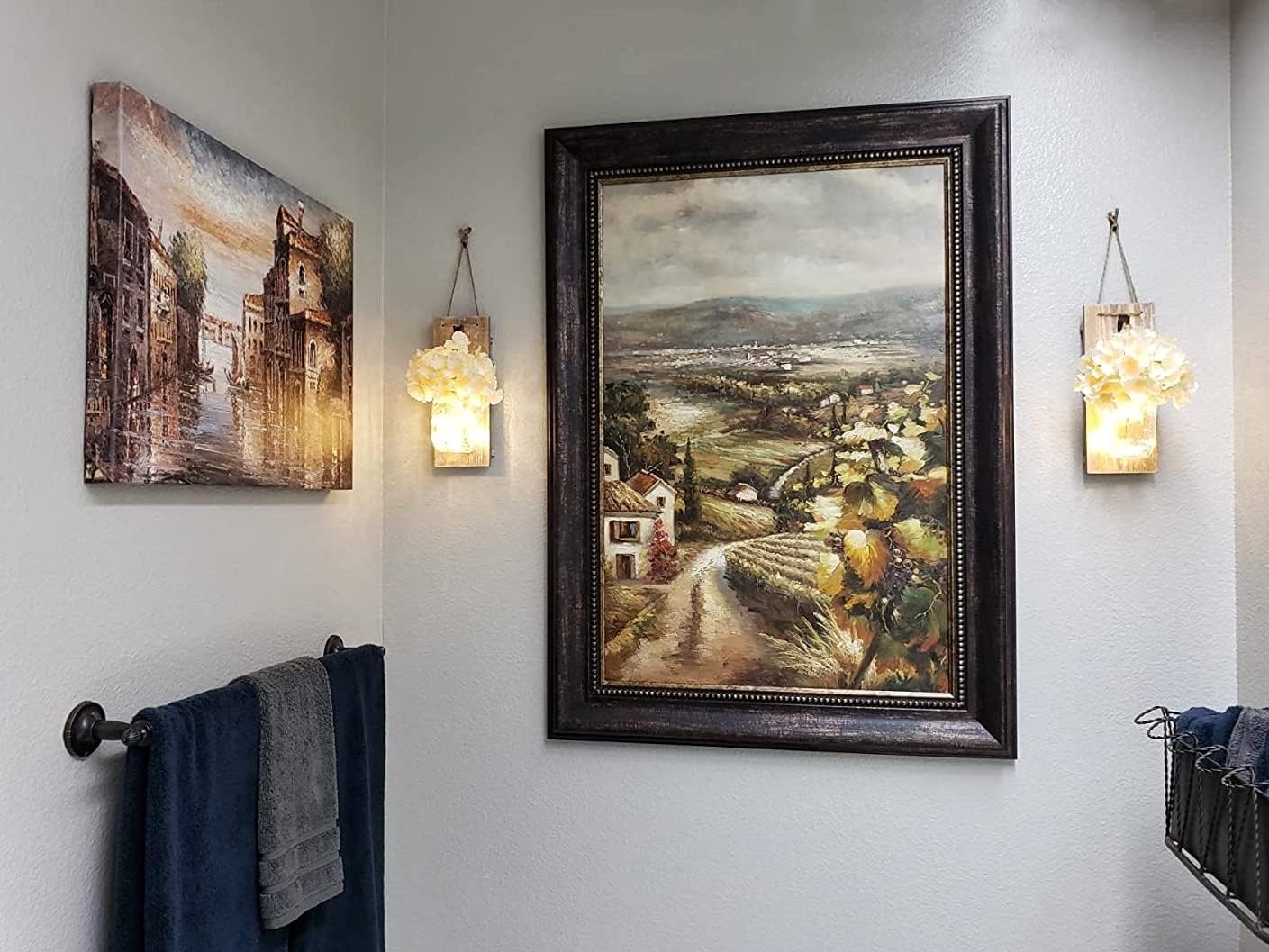 HOMKO Decorative Mason Jar Decorations with 6-Hour Timer LED Fairy Lights and Flowers - Rustic Home Decor (Set of 2)