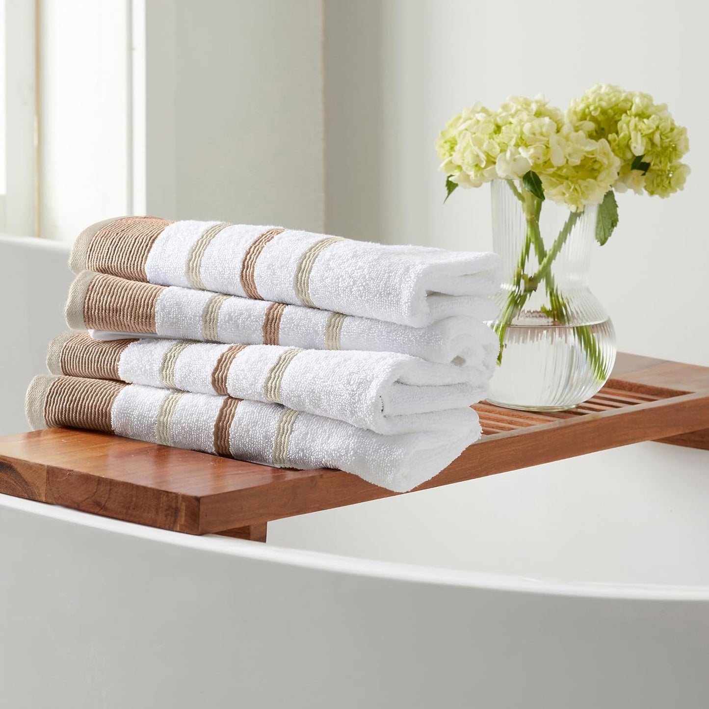 Great Bay Home Decorative Hand Towel Set - Luxury Cotton 4 Pack 26x16 Hand Towel Set - Luxurious, Ultra-Soft, Durable Towels for Bathroom Decor (Dusty Rose/Cappuccino)