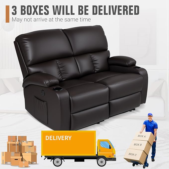 Home Theater Seating,RV Recliner Sofa with Massage and Heat,Manual RV Recliner Loveseat with USB/Cup Holders and Side Pocket for Living Room,2 Seater Brown