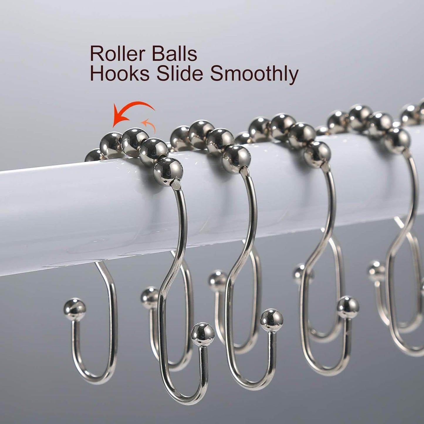 Goowin Shower Curtain Hooks, 12 Pcs Shower Curtain Rings, Stainless Steel Brush Nickel Shower Curtain Hooks Rings Rust Proof, Smooth Sliding Anti-Drop Double Shower Hooks for Shower Curtain (Nickel)