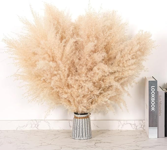 12 PCS 17inch Pampas Grass Decor-Natural Pompas Grass Floral-Short Fluffy Pampas Grass Bulk Flower for Small Boho vases,Boho Table Decor,Boho Bathroom Decor,Boho Room Decor