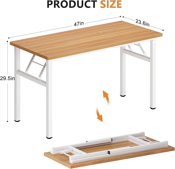 DlandHome 47 inches Folding Table Computer Desk Portable ActivityTable Conference Table Home Office Desk, Fully Assembled Teak and White DND-ND5-120TW