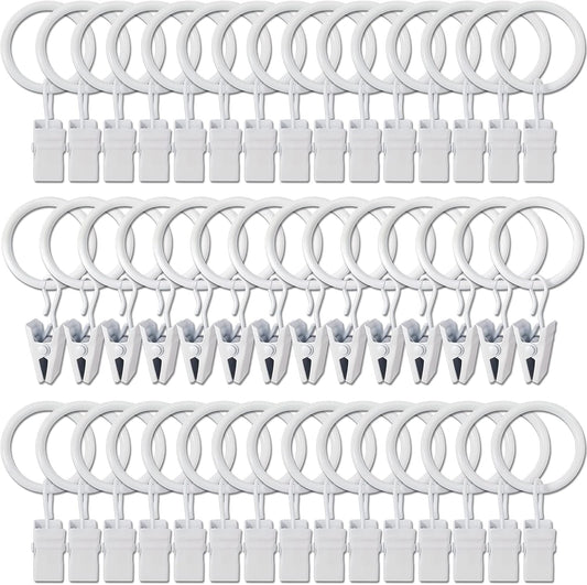 44 Pack Metal Curtain Rings with Clips, Drapery Clips with Rings, Drapes Rings 1 inch Inner Diameter, Fits Diameter 5/8 inch Curtain Rods, White