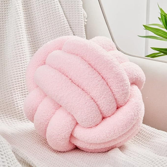 Uvvyui Knot Pillow Ball, Soft Home Decorative Pillows, Round Throw Pillow, Handmade Knotted Plush Pillow, Round Boucle Pillow Cushion (11 Inches Pink)