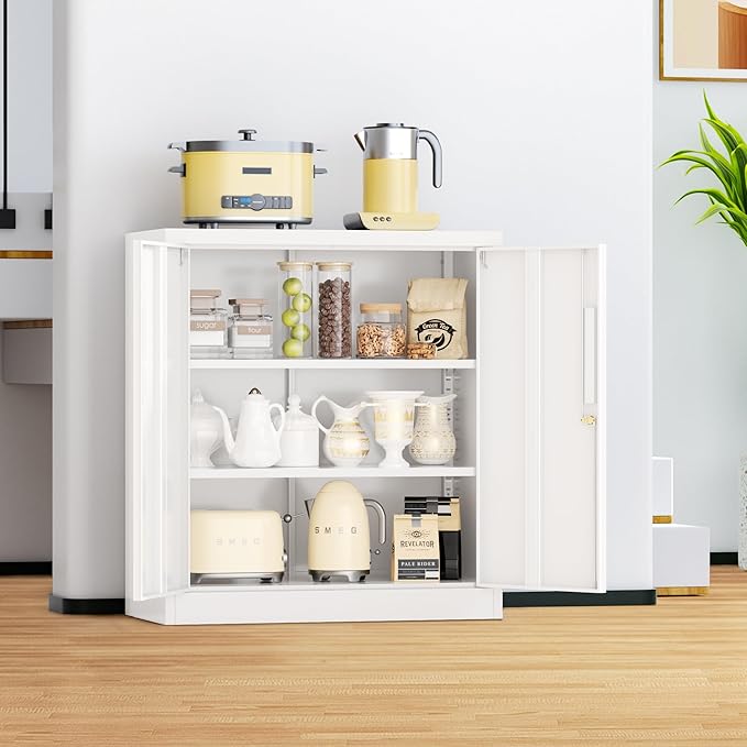 SUNCROWN 36” Metal Storage Cabinets with Doors and 2 Adjustable Shelves, Locking Tool Garage Cabinet, File Cabinets for Home & Office (White)