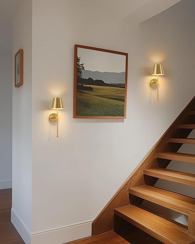 KDG Cordless Wall Sconces Set of 2, Wireless 5200mAh Rechargeable Battery LED Wall Lamps, Wall Lightings for Wall Painting, Outdoor, Garden, Living Room, Bedside, Hallway, Gifts, Night Light (Gold)