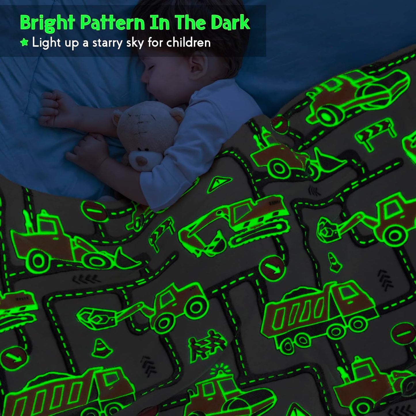 Kids Boys Construction Excavator Gifts Toys - Glow in The Dark Truck Blanket Birthday Christmas Valentine's Easter Gift for Age 1 2 3 4 5 6 7 8 9 10 Years Old Teen Toddlers Car Plush Throw 50"x60"