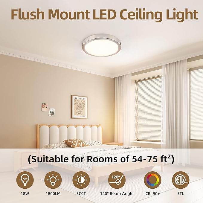 Hlite 6pack 9 Inch Flush Mount LED Ceiling Light Fixture,18W 1800LM Super Slim Light Fixtures Ceiling Mount 3000K/4000K/5000K 3CCT Selectable,Light Fixtures for Kitchen,Bedroom (Brush Nickel)