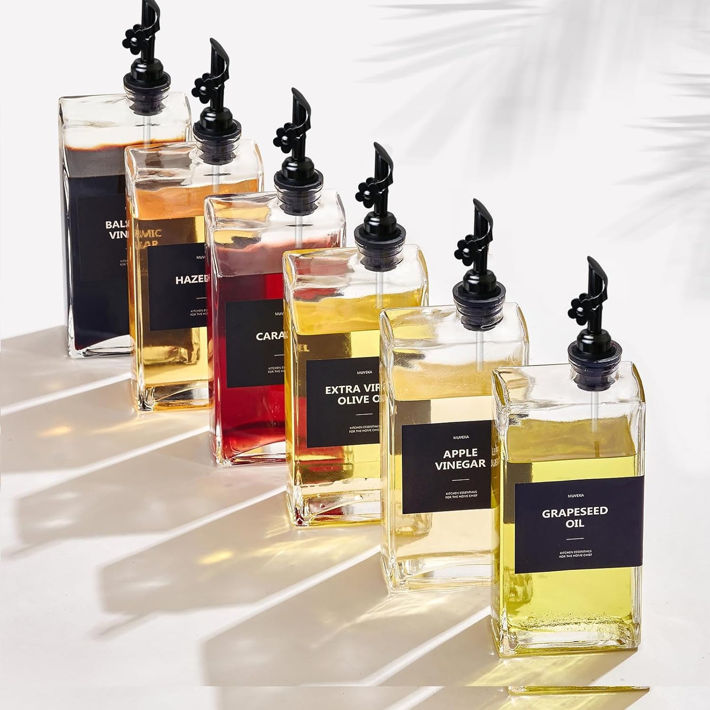 Olive Oil Dispenser Bottle for Kitchen, 16.9 oz/ 500 ml Vinegar Dispenser, Cooking Oil Dispenser Set, Glass Cruet with Pourer Spouts for Vinegar, Coffee Syrup Dispenser