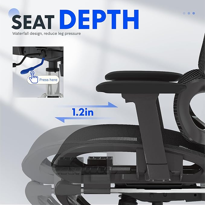 FLEXISPOT ErgoX Premium Ergonomic Office Chair with Footrest- Adjustable 3D Armrests, Dynamic Lumbar Support, Recline & Tilt Function, Mesh Seat, for Home & Office Use,Black