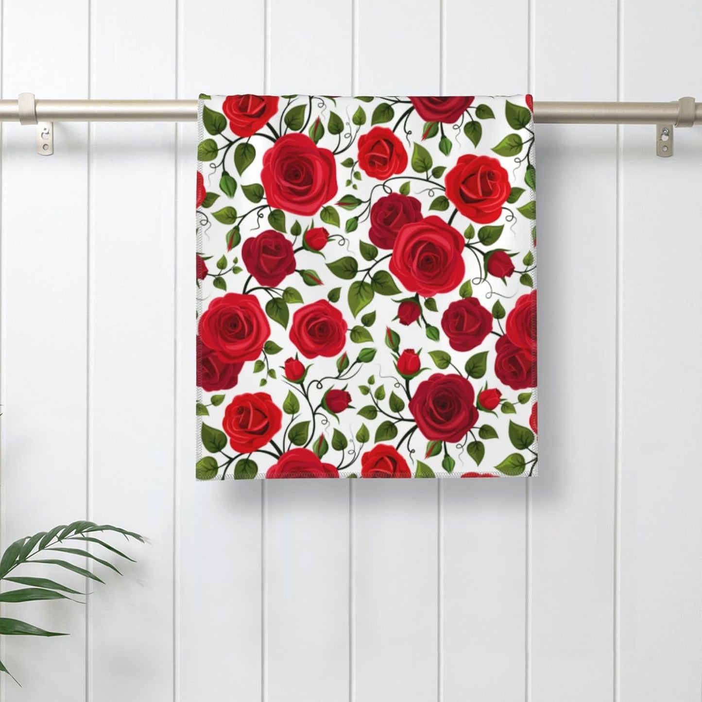 Red Rose Bath Hand Towels Decorative Set of 2, Soft Absorbent Flower Hand Towels for Bathroom Gym Hotel Spa Home Decor 14x28 Inch Bathroom Decorative Towels