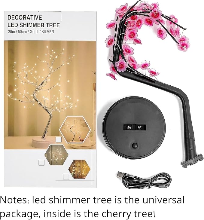 2 Pack Cherry Blossom Tree Lamp, 18inch 36 Led Bonsai Tree Lights, Battery/USB Operated Japanese Decor Night Lights for Bedroom Home Idea, Warm White