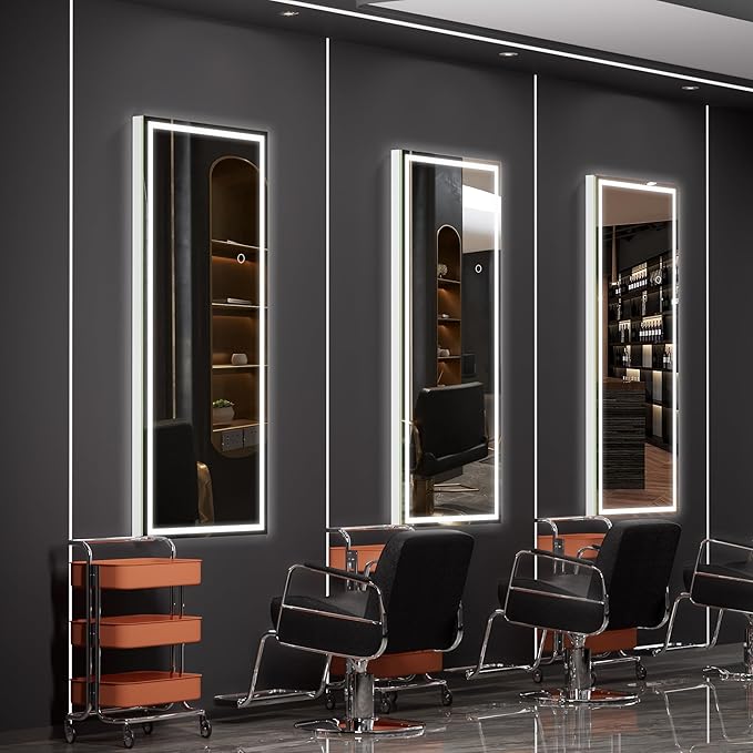 Hasipu LED Door Mirror Full Length, 44" x 15.8" Lighted Over The Door Hanging, Full Body Wall Mounted, Light Up Long Dressing, Square White