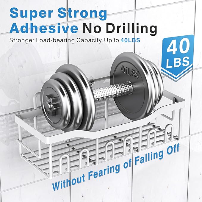 5-Pack Rustproof Stainless Steel Shower Caddy Set– No Drill Adhesive Bathroom Organizer, Space-Saving Shower Shelves for Apartment Essentials, Bathroom/Kitchen Storage Home Decor-L Size
