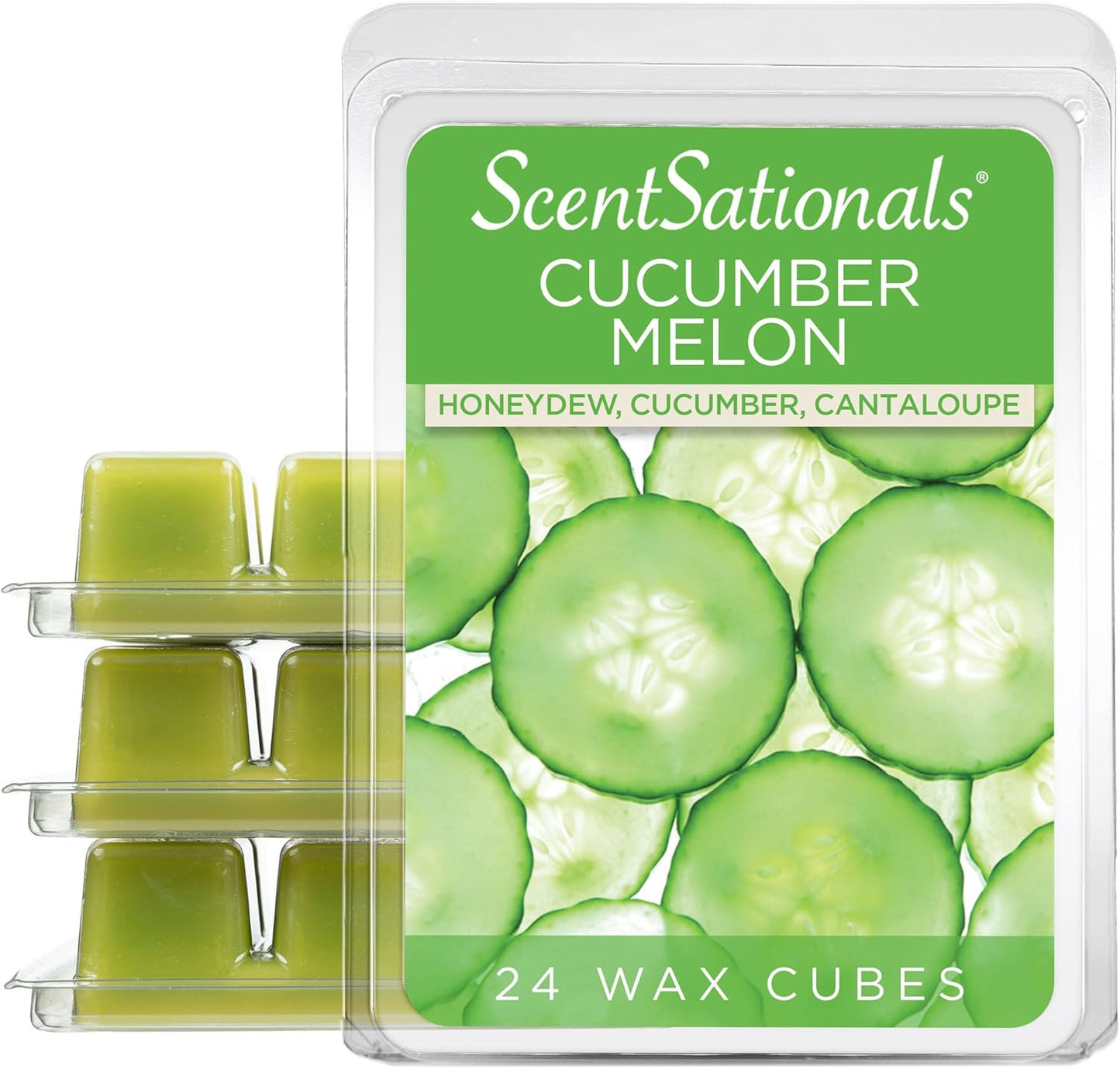 Scentsationals Wax Melts, Wax Cubes Strong Scent - Cucumber Melon - Long Lasting Scented Melts for Warmer, 10 oz (24-Cubes)