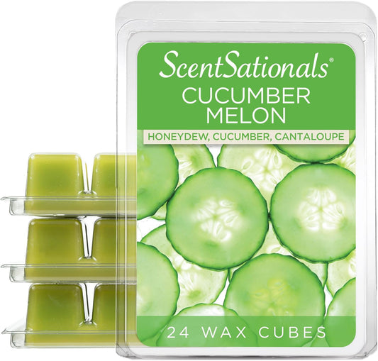 Scentsationals Wax Melts, Wax Cubes Strong Scent - Cucumber Melon - Long Lasting Scented Melts for Warmer, 10 oz (24-Cubes)