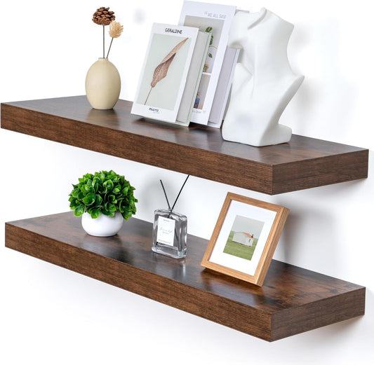 Deep Floating Shelves for Wall - 36 Inch Wide x 12 Inch Deep Floating Shelves Set of 2-36W x 12D Rustic Large Wood Shelves for Living Room Bathroom Laundry Room Kitchen Home Office