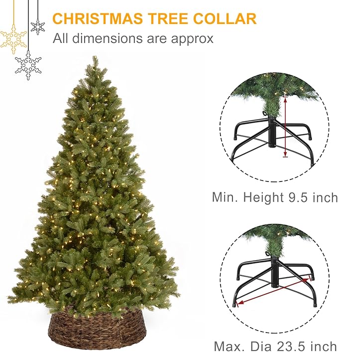 SUNNYPARK Christmas Tree Collar, 23.5’’ Hand-Woven Natural Water Hyacinth Christmas Tree Collar Basket Base Cover - Chestnut Brown