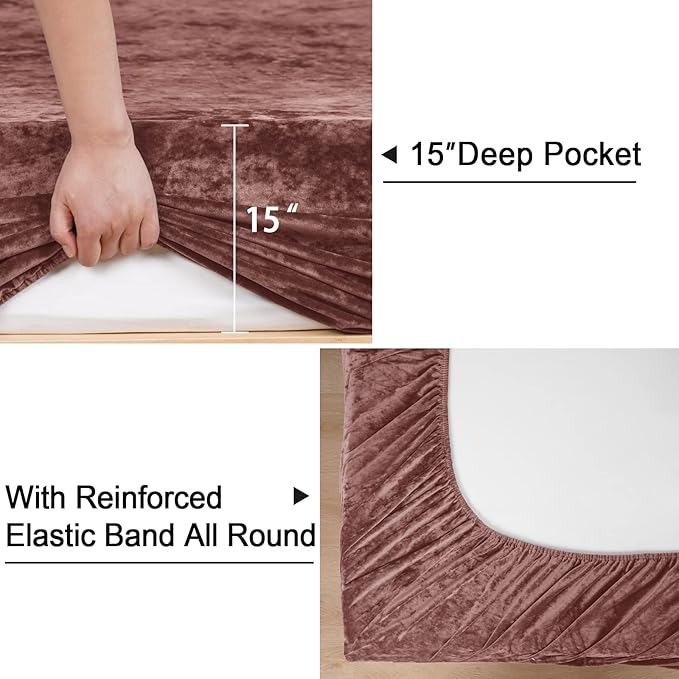 PHF Truly Velvet Fitted Sheet Only Twin Size, Luxury Super Soft Cozy Fuzzy Fleece Bottom Sheet, Deep Pocket Up to 16", Suitable for Fall Winter Spring, No Pillowcases, Rust Red/Burgundy
