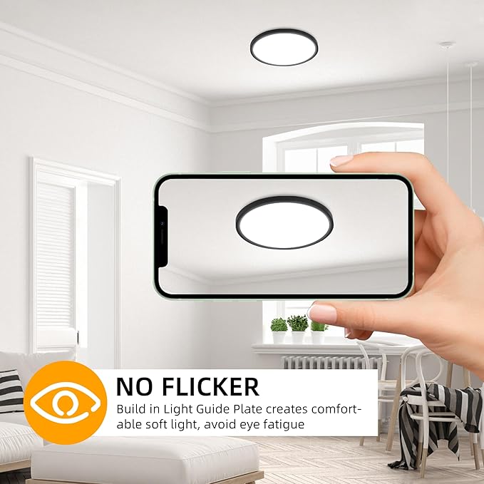 Hlite 6pack 9 Inch Flush Mount LED Ceiling Light Fixture,18W 1800LM Super Slim Light Fixtures Ceiling Mount 3000K/4000K/5000K 3CCT Selectable,Ceiling Light Fixtures for Kitchen,Bedroom(Black)