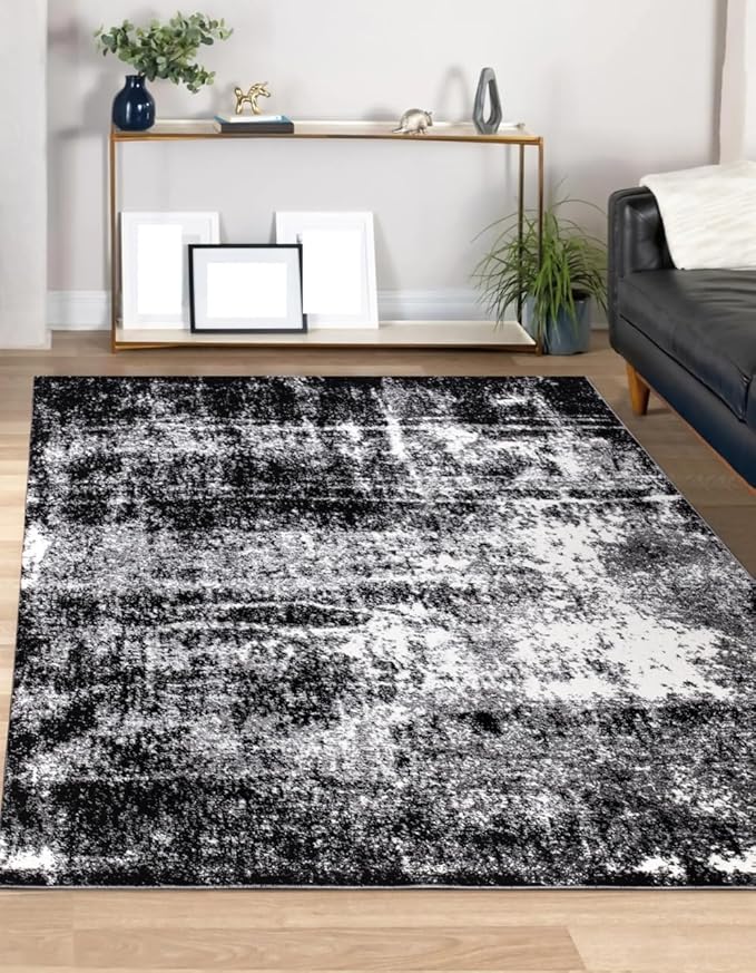Keen Home Design Area Rugs - 5x8 Non-Shedding, Abstract Rugs for Kitchen, Living Room, Bedroom, Dining Room, Entryway - Size: 5'3" x 7'7", Abstract Black